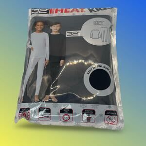 32 Degrees Kids Medium 8-10 Thermal Set Black Heat Base Layer Long John NWT